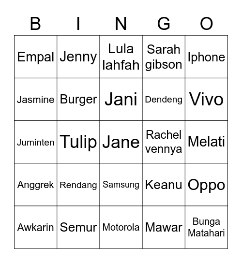 IRANA SANG PEMENANG Bingo Card