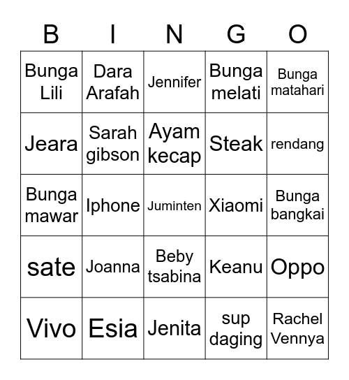 Kevan's Bingo Card