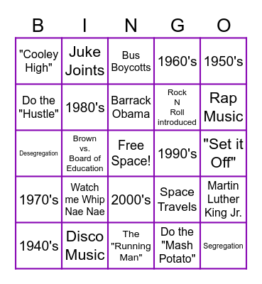 Time Travels Bingo Card