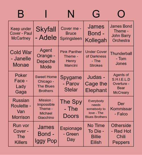 Under Cover Bingo Card