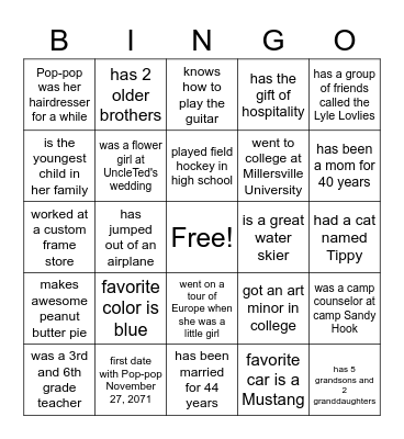 Nona's Bingo Card
