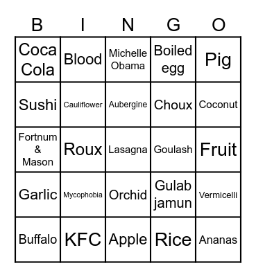 Spa Rd Food & Drink Bingo Card