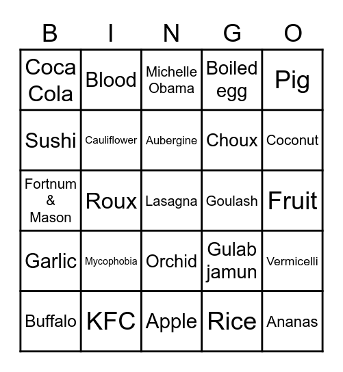 Spa Rd Food & Drink Bingo Card