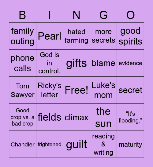 A Painted House Ch. 29-33 Bingo Card