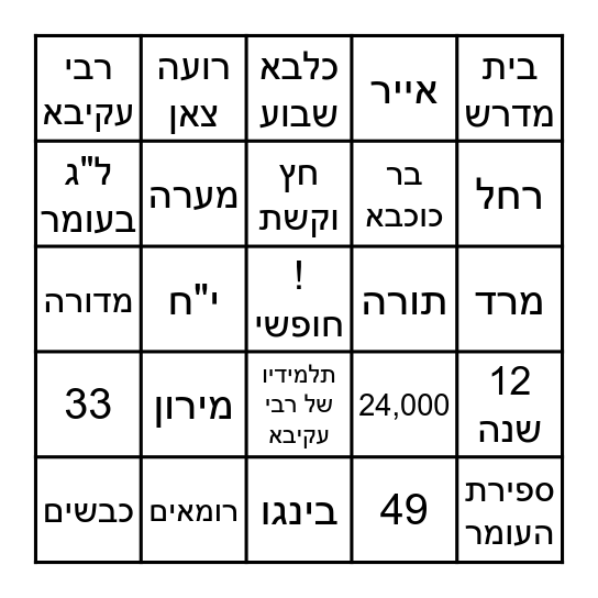 ל"ג בעומר Bingo Card