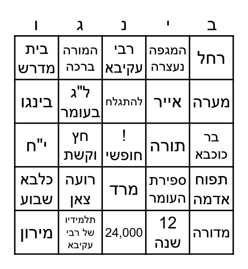 ל"ג בעומר Bingo Card