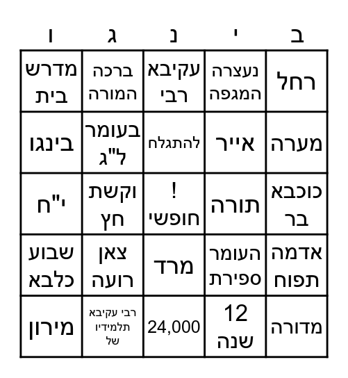 ל"ג בעומר Bingo Card