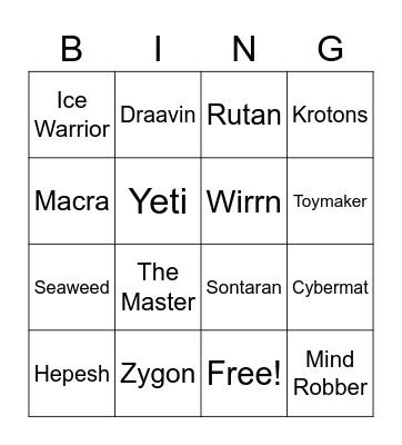 Dr Who Bingo Card