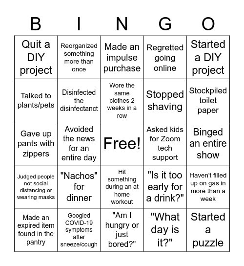 Quarantine Bingo Card