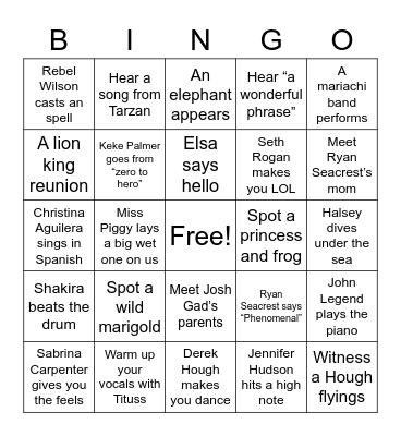 Disney Music Bingo! Bingo Card