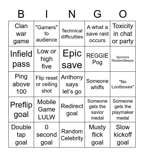 The game awards bingo Card