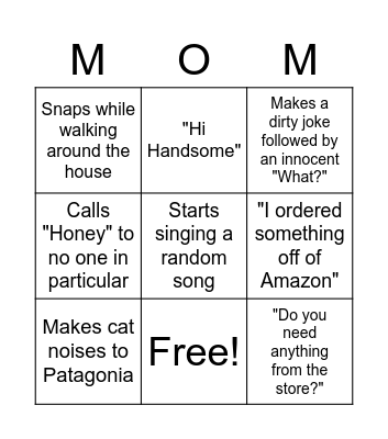 Mom-ism Bingo Card