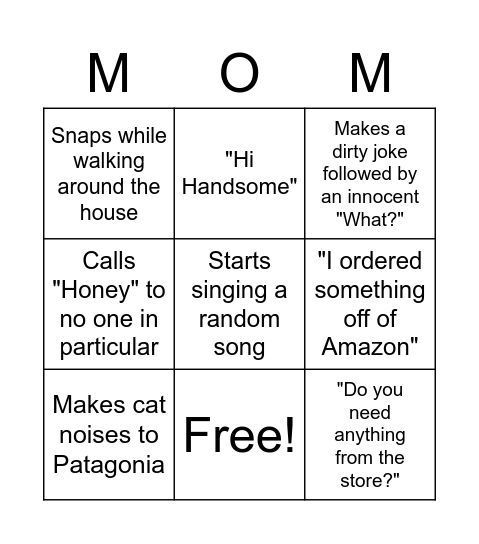 Mom-ism Bingo Card
