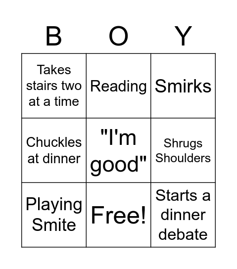 Evan-ism Bingo Card