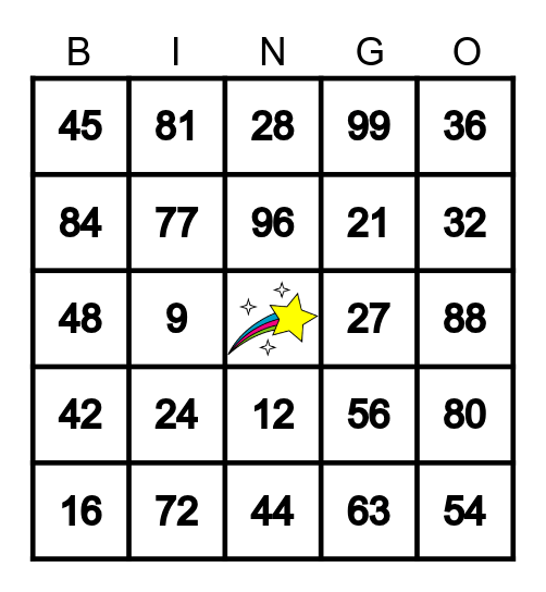 Multiplication Bingo Card