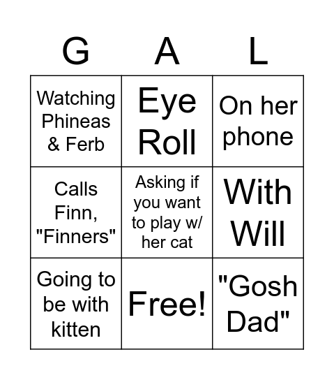 Sarah-isms Bingo Card
