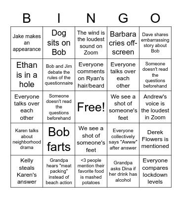 Monk Family Bingo Mother's Day Edition Bingo Card