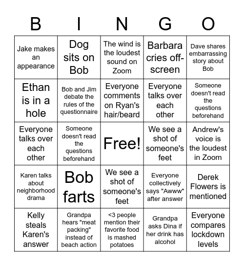 Monk Family Bingo Mother's Day Edition Bingo Card