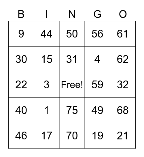 Untitled Bingo Card