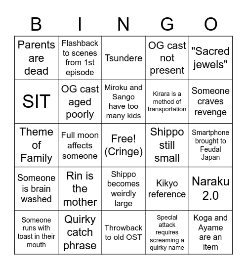 Yashahime anticipation Bingo Card