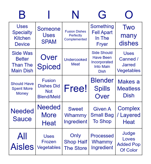 Guy's Grocery Games Bingo Card