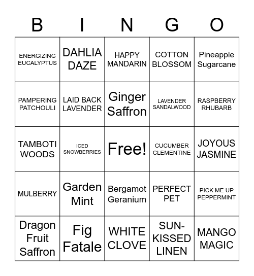 PartyLite Bingo Card