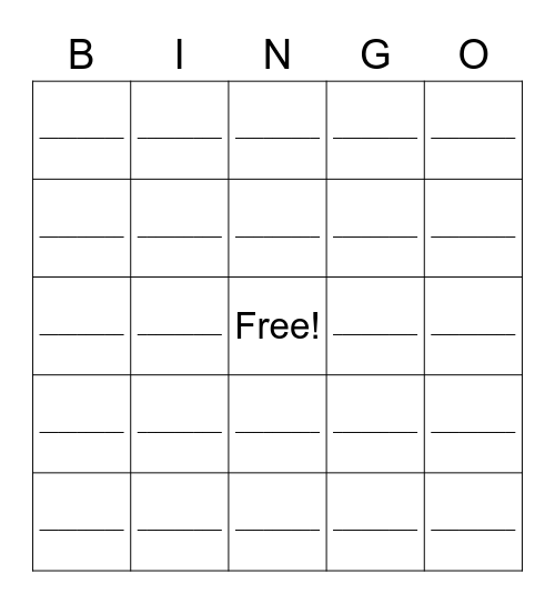 Blank Template Bingo Card