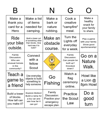 LION SCOUT BINGO Card