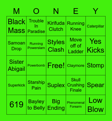 Money In The Bank 2020 Bingo Card