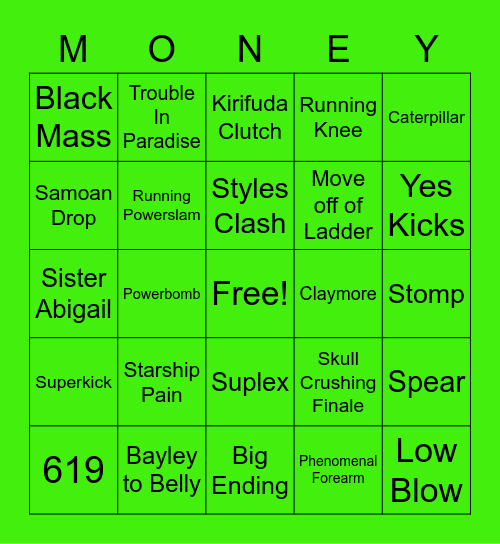 Money In The Bank 2020 Bingo Card
