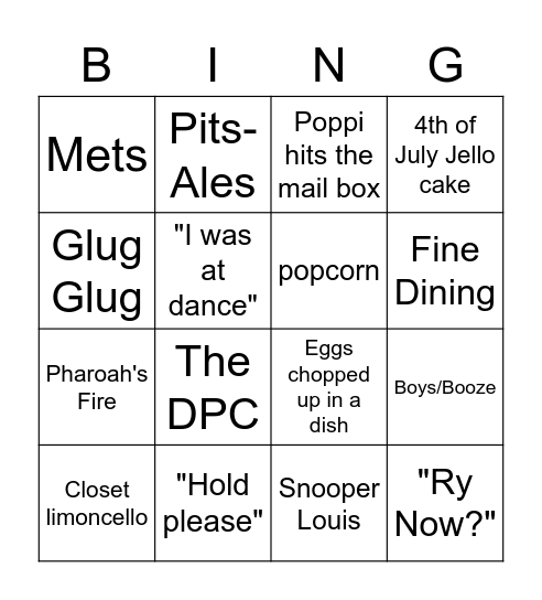 Fam Bingo Part 2 Bingo Card