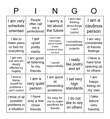 Melancholic Bingo Card