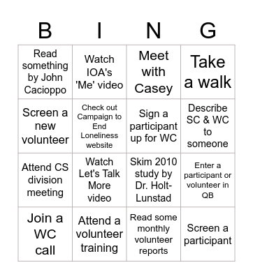 Beginning Social Call Bingo Card