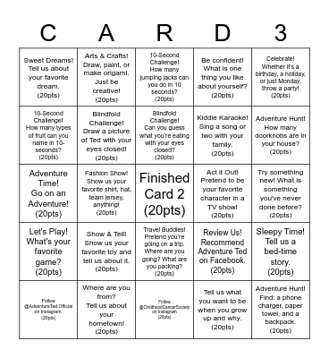 #AdventureTedChallenge2020 Bingo Card