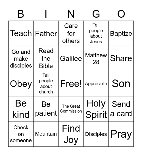 The Great Commission Bingo Card