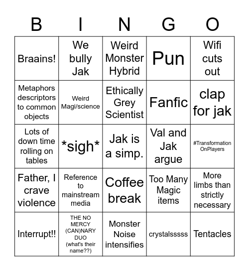 I'm so sorry. With some additions Bingo Card