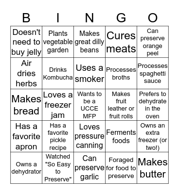 Master Food Preserver Bingo Card