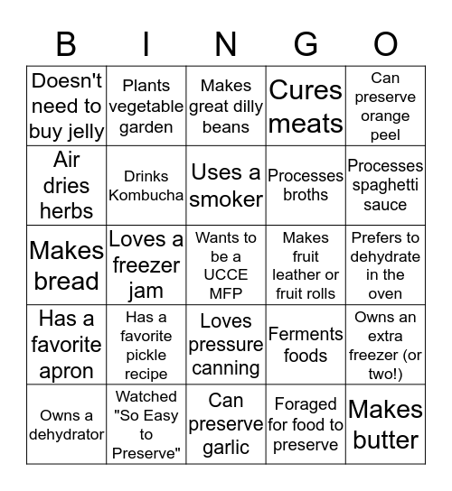 Master Food Preserver Bingo Card