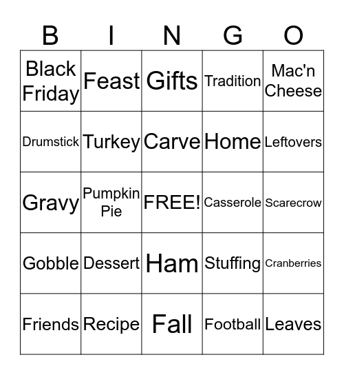 Thanksgiving BINGO  Bingo Card