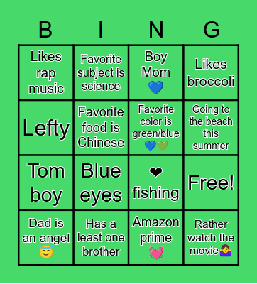 All About Me Bingo Card