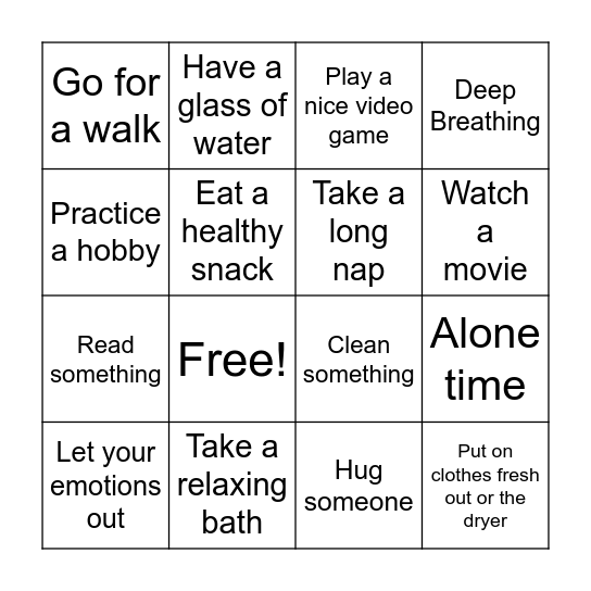 Self Care Bingo Card
