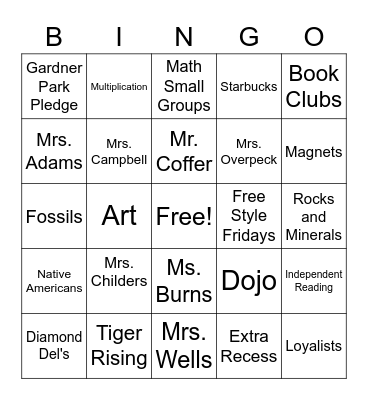 Fourth Grade Bingo Card