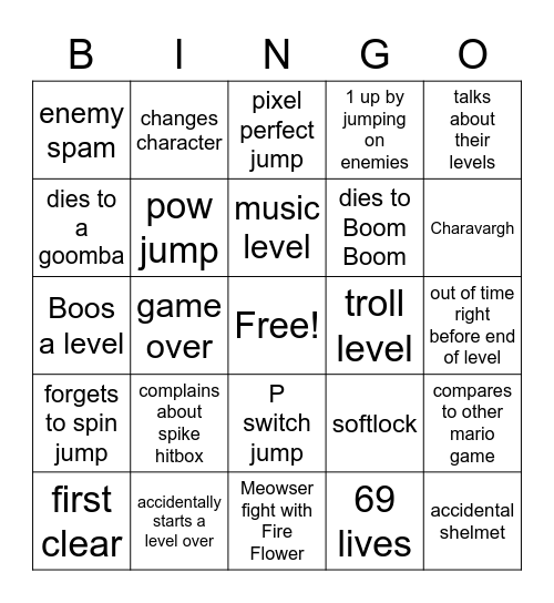 Mario Maker 2 Bingo Card