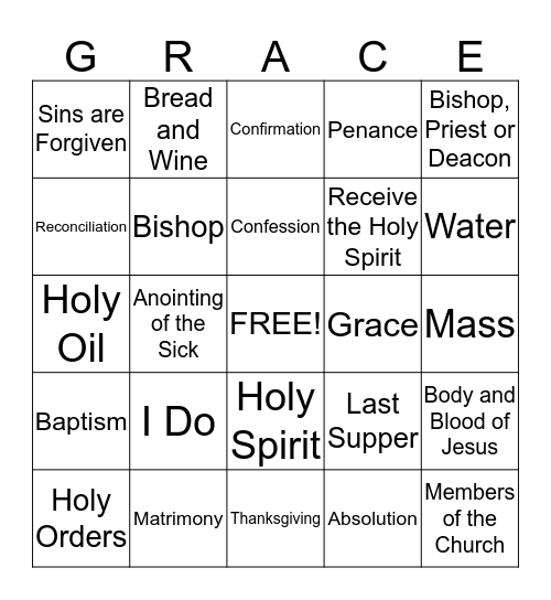 The Seven Sacraments Bingo Card