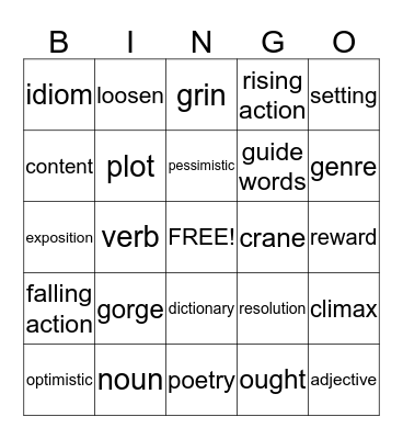 Vocabulary Bingo Card