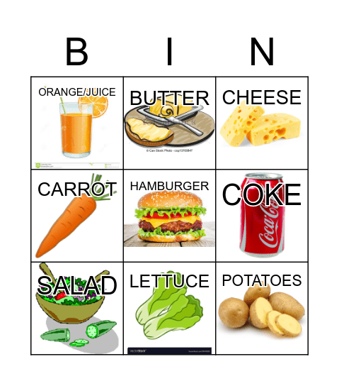 FOOD - pic + word Bingo Card