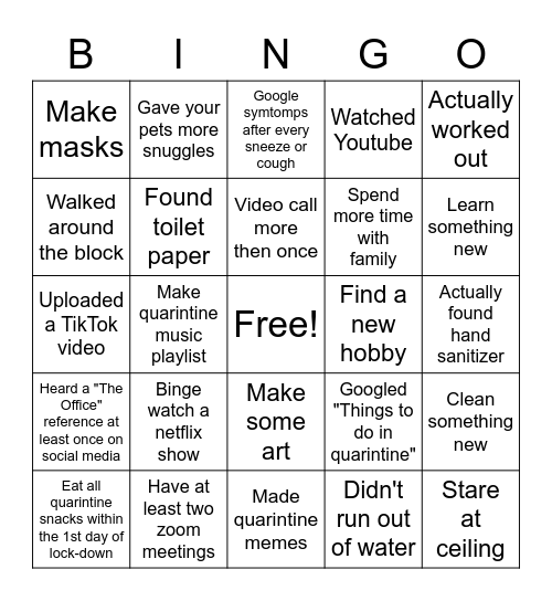 Quarinitine Bingo!! Bingo Card