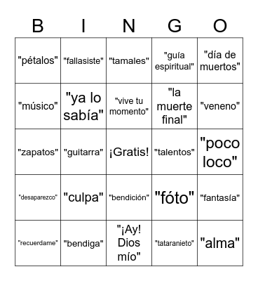 Coco Bingo Card