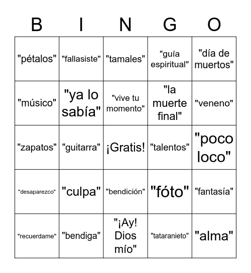 Coco Bingo Card