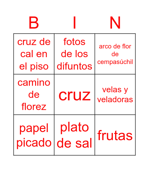 Coco Bingo - Altar Bingo Card